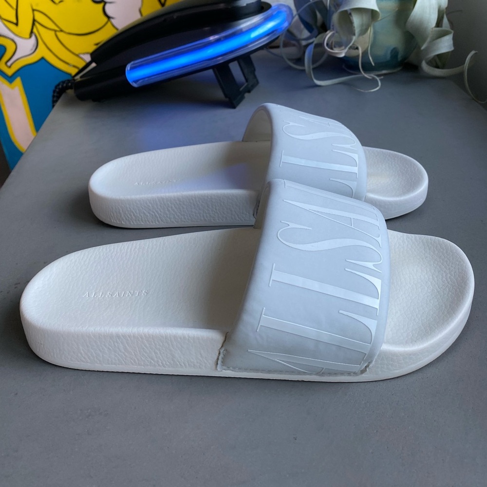 All Saints White Puffer Flip Flops Sliders 38 7.5 allsaints sandal balenciaga - Picture 3 of 10